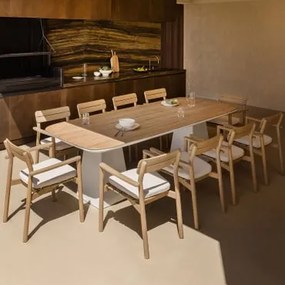 Conjunto De Mesa Retangular 260x110 Cm Em Alumínio E Teca Inkeri E 10 Cadeiras De Jardim Com Braços Em Madeira Saira Madeira De Teca - Sklum