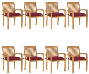 vidaXL Cadeiras de jardim empiháveis c/ almofadões 8 pcs teca maciça