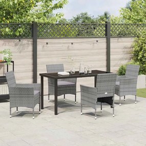 Conjunto de Jantar para Jardim de 5 Peças em Rattan Sintético Cinza