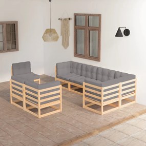 8 pcs conjunto lounge de jardim com almofadões pinho maciço