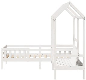 Conj. de cama e banco com telhado 90x200 cm pinho maciço branco