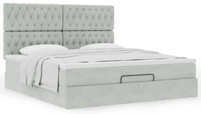Estrutura cama otomana colchões 160x200cm veludo cinzento claro