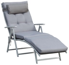 Espreguiçadeira Dobrável de Jardim com Encosto Ajustável em 7 Posições Almofada e Apoio para a Cabeça Acolchoados para Terraço Piscina Exterior Carga