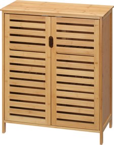 Móvel de casa de banho em bambu, armário de casa de banho com pés e porta dupla com ripas, 68 x 32 x 86 cm, natural FR