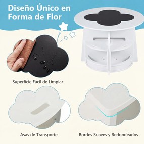 Conjunto de Mesa Redonda e 4 Bancos Infantis, 70 x 70 x 49 cm, Design Empilhável, Branco