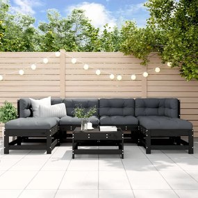 vidaXL 7 pcs conjunto lounge jardim c/ almofadões madeira maciça preto