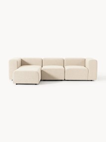 Sofá modular em bouclé Lena (4 lugares) com pufe (esquerda/direita)