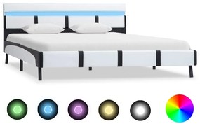 Estrutura de cama com LED 160x200 cm couro artificial branco