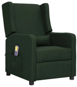 vidaXL Poltrona de massagens tecido verde-escuro