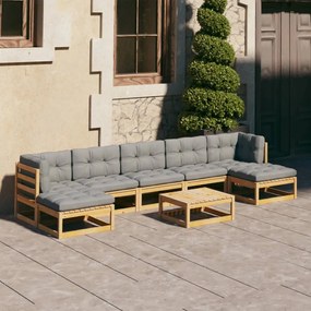 vidaXL 8 pcs conjunto lounge de jardim c/ almofadões pinho maciço