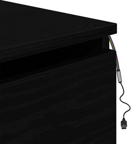 Criado-mudo vidaXL com LED montado na parede Carvalho Preto 50x36x30 c