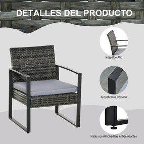 Outsunny Conjunto de Móveis de Jardim de vime 3 Peças com 1 Mesa 42,5x