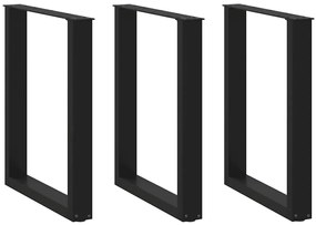 Pés para mesa de jantar em formato de U, 3 peças, preto, 70x(72-73) cm