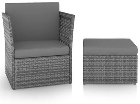 vidaXL Cadeira de jardim com banco vime PE antracite