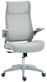 Cadeira de Escritório Ergonómica com Suporte Lombar e Apoios de Braços 3D Dobráveis Função de Basculante 64x65x108-118 cm Cinzento