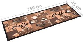 Tapete de cozinha lavável com design café 45x150 cm castanho