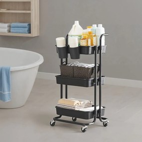 Carrinho com 3 níveis, carrinho de serviço, carrinho de cozinha com pega 41,6 x 33,5 x 86,3 cm preto