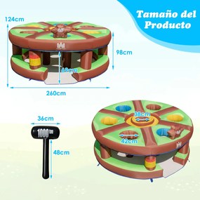 Jogo Infantil Insuflável Bater na Toupeira com Ventilador 480W para Pátio Parque 260 x 260 x 124 cm Verde e Castanho