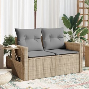 vidaXL Sofá de jardim de 2 lugares com almofadões vime PE bege