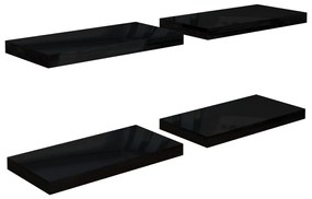 Prateleiras de parede suspensas 4 pcs 50x23x3,8cm MDF preto