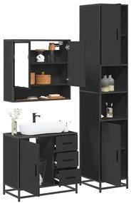 vidaXL 3 pcs conjunto móveis casa de banho derivados de madeira preto