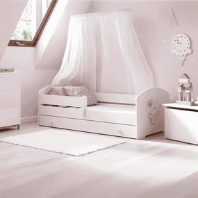 Cama infantil branca elefante com gaveta LUK 160x80 - colchão e estrado incluído