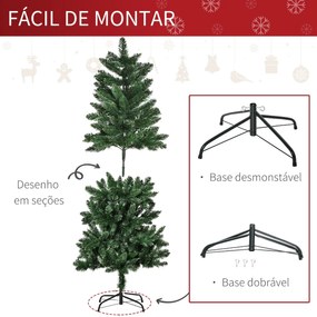 Árvore de Natal Artificial 150cm Ignífuga com 454 Ramas com 2 Tipos de Pontas de PVC e Base de Aço Decoração de Natal para Interiores Verde