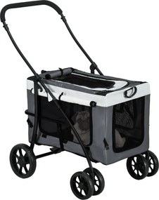 Carrinho para Animais de Estimação Carrinho para Cães Dobrável com Compartimento Desmontável 4 Portas 81x58x97,5 cm Cinza