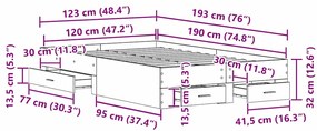 Cama com Gavetas vidaXL Madeira Velha 120x190 cm Madeira de Engenharia