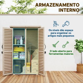 Armário de Jardim de Madeira 75x50x118 cm Armário para Ferramentas com 2 Portas de Persiana 2 Estantes Madeira