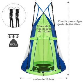 Baloiço crianças Nest com tenda Ø 100cm Arvores ou para Baloiço  Altura ajustável Carga até 150 kg para interior exterior Jardim Verde