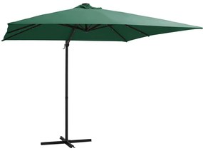 Guarda-sol cantilever c/ luzes LED e poste aço 250x250 cm verde