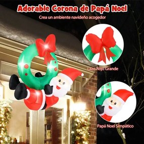 Grinalda de Natal insuflável iluminada por LED de 120 cm e grinalda com fita vermelha e 5 luzes LED Decoração de férias no interior e exterior