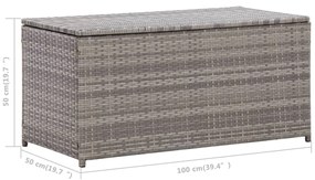 Caixa de arrumação para jardim 100x50x50 cm vime PE cinzento