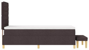 Cama Box com Colchão e Banqueta Castanho Escuro 90x200 cm Tecido