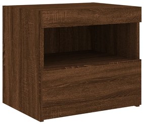 Mesa de cabeceira com luzes LED 50x40x45 cm carvalho castanho