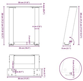 Pés para mesa de centro em formato de U, 2 peças, preto, 30x(30-31) cm