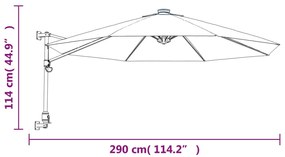 Guarda-sol de parede com luzes LED 290 cm azul-mar