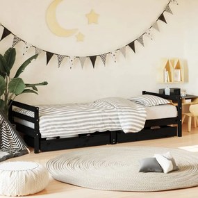 vidaXL Estrutura cama infantil c/ gavetas 90x200 cm pinho maciço preto