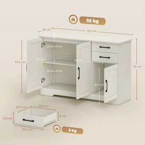 Aparador com 3 Portas 120x38x79 cm Moderno para Sala de Estar com 2 Gavetas Prateleira Ajustável Branco com Efeito Madeira