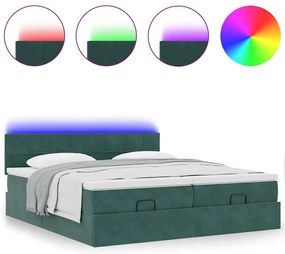Estrutura de cama otomana com colchão verde escuro veludo