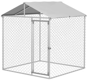 Canil de Exterior para Cães Médios Gaiola para Cães com Fechadura Toldo Impermeável e Anti-UV 200x200x237 cm Prata