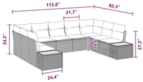 Conjunto de Sofá de Jardim de 9 Peças com Almofadas, Vime Preto e Acác