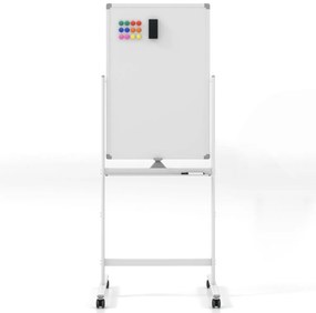 Quadro magnético móvel para apagar a seco 60x90cm Dupla face com suporte Rodas 360° Altura ajustável 151-178cm na escola Escritório Branco