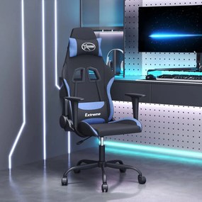 vidaXL Cadeira gaming de massagens tecido preto e azul