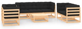 8 pcs conjunto lounge de jardim c/ almofadões pinho maciço