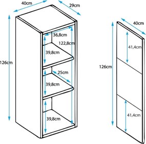 Armário de Parede Alvorge – 40x126 cm – Branco e Preto com LED Azul –