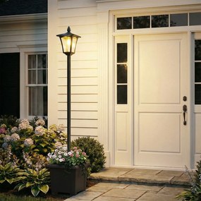 Candeeiro Solar Exterior de Jardim com Vaso Poste de Alumínio IP44 Ligação Automática 33x33x160 cm Preto