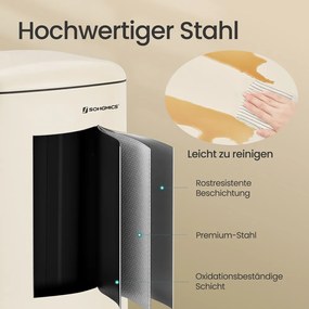 Caixote do lixo para cozinha 30L com pedal em aço 34,5 x 32,5 x 61,5 cm , tampa com fecho suave, caixote interior removível Creme