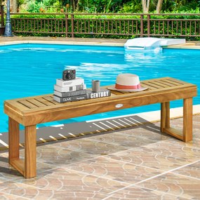 Banco de jardim de madeira de acácia para pátio com assento de ripas sem encosto para Jardim Varanda 132 x 34 x 43,5 cm Teca